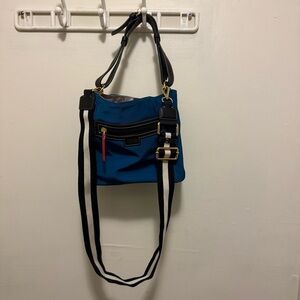 Frances Valentine June Hobo Handbag Navy Striped Strap Gold Zip